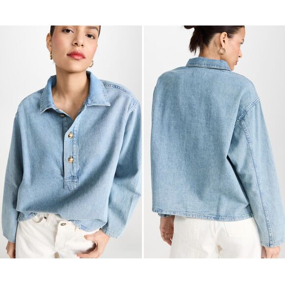 Nili Lotan Harper Denim Top in Light Wash Size M - Picture 1 of 12